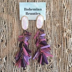 Multi Purple Fringe Acrylic Earrings, NWT